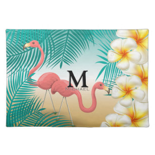 Monogram Tropical Flamingos Beach Paradise Stofftischset
