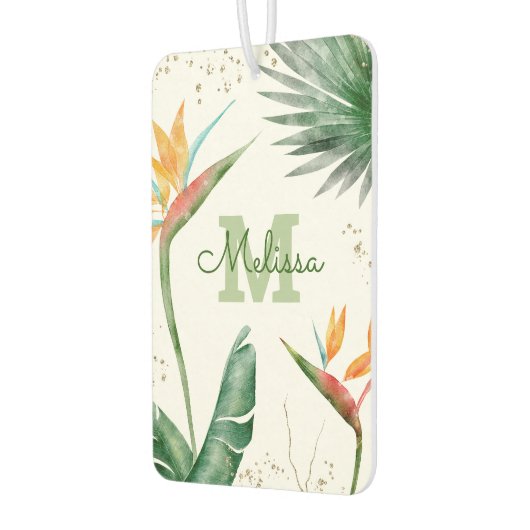 Monogram Tropical Gold Glitzer Palm Foliage Script Autolufterfrischer (Links)