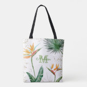 Monogram Tropical Island Floral Script Gold White Tasche (Rückseite)