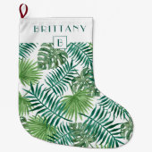 Monogram Tropical Palm Blätter Green Großer Weihnachtsstrumpf (Vorderseite)