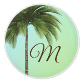 Monogram Tropical Palm Elegant Stilvoll Grün Keramikknauf (Vorderseite)