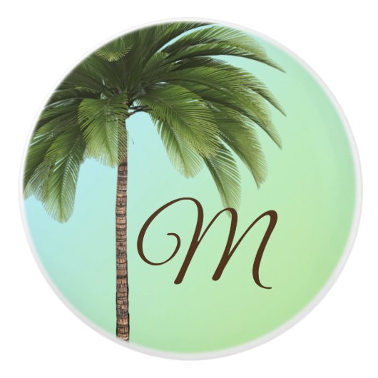 Monogram Tropical Palm Elegant Stilvoll Grün Keramikknauf (Vorderseite)