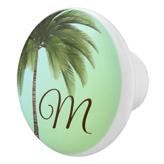 Monogram Tropical Palm Elegant Stilvoll Grün Keramikknauf (Rechts)