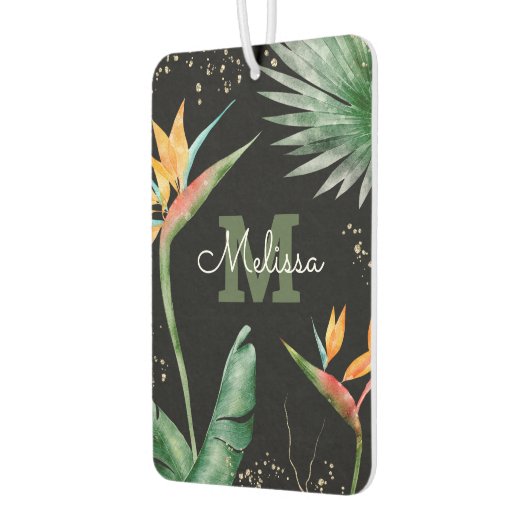 Monogram Tropical Palm Foliage Gold Black Script Autolufterfrischer (Links)