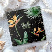 Monogram Tropical Palm Foliage Script Gold Black Fliese