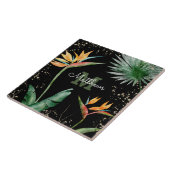 Monogram Tropical Palm Foliage Script Gold Black Fliese (Seite)