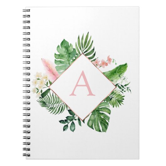 Monogram Tropical Palm Green White Botanic Notizblock (Vorderseite)