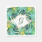 Monogram Tropical Palm Leaf Trendy Typografie Serviette (Vorderseite)