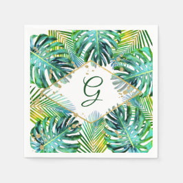 Monogram Tropical Palm Leaf Trendy Typografie Serviette