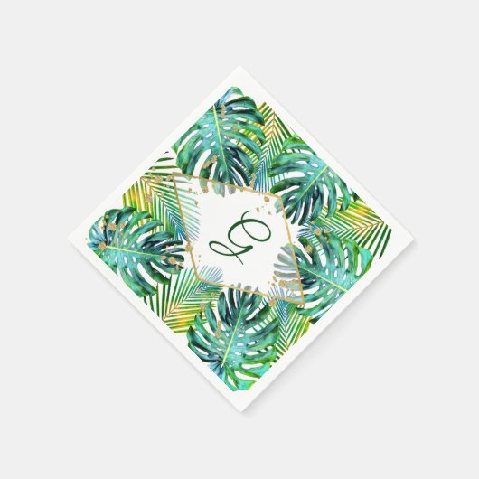 Monogram Tropical Palm Leaf Trendy Typografie Serviette (Ecke)