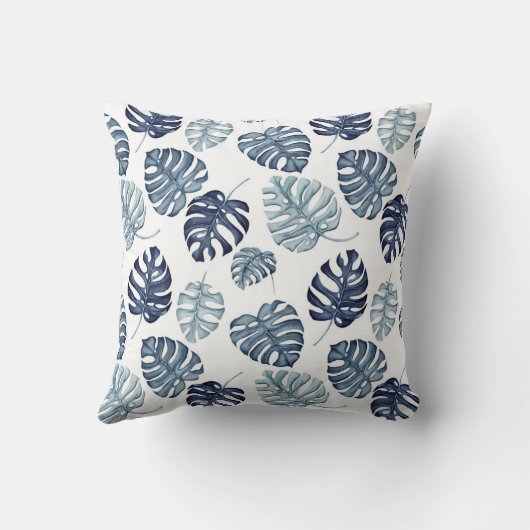 Monogram Tropical Palm Navy Blue Gold Hochzeit Kissen (Rückseite)