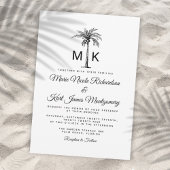 Monogram Tropical Palm Tree Formal Beach Wedding Einladung