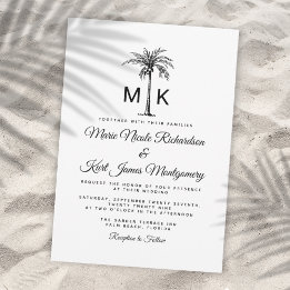 Monogram Tropical Palm Tree Formal Beach Wedding Einladung