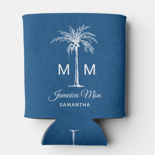Monogram Tropical Palm Tree Personalized Name Dosenkühler (Rückseite)