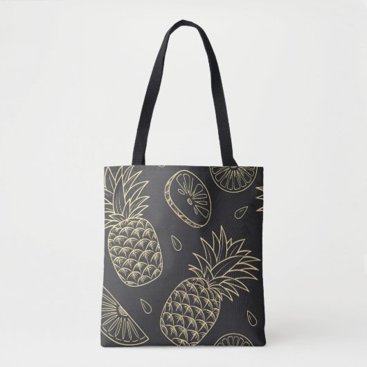 Monogram Tropical Pineapple Girly Gold black Tasche (Vorderseite)