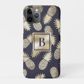 Monogram Tropical Pineapple Girly Gold Navy Case-Mate iPhone Hülle (Rückseite)