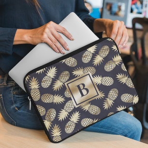 Monogram Tropical Pineapple Girly Gold Navy Laptopschutzhülle
