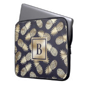 Monogram Tropical Pineapple Girly Gold Navy Laptopschutzhülle (Vorderseite Links)