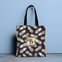 Monogram Tropical Pineapple Girly Gold Navy