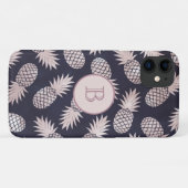 Monogram Tropical Pineapple Girly Rose Gold Navy Case-Mate iPhone Hülle (Rückseite (Horizontal))