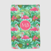Monogram Tropical Pink Flamingo Floral Girly Golfhandtuch (Vorderseite)