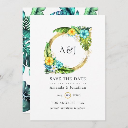 Monogram Tropical Summer Beach Save The Date (Vorne/Hinten)