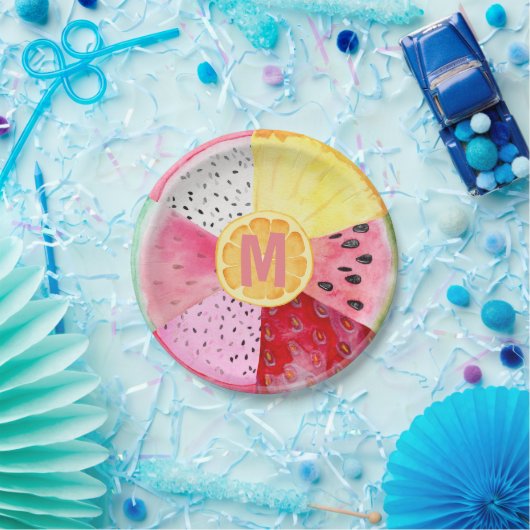 Monogram Tropical Summer Fruit Tutti Fruitti Pappteller (Party)