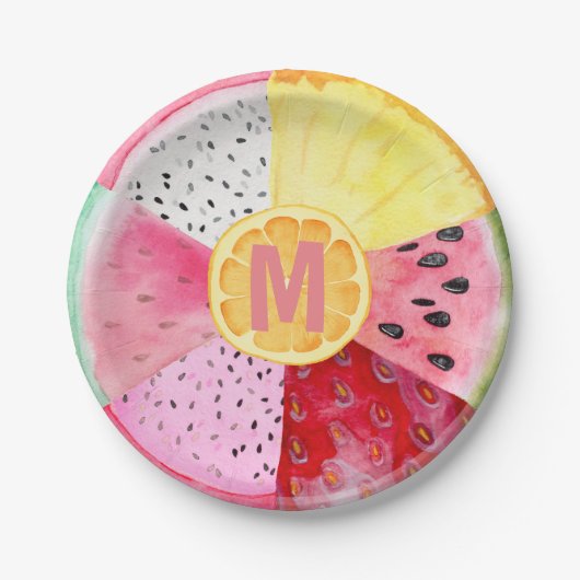 Monogram Tropical Summer Fruit Tutti Fruitti Pappteller (Vorderseite)