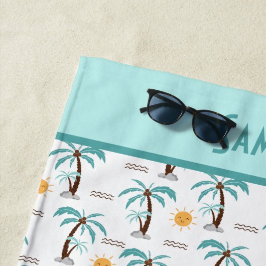 Monogram Tropical Summer Palm Trees Sunshine Aquam Strandtuch (Beispiel)