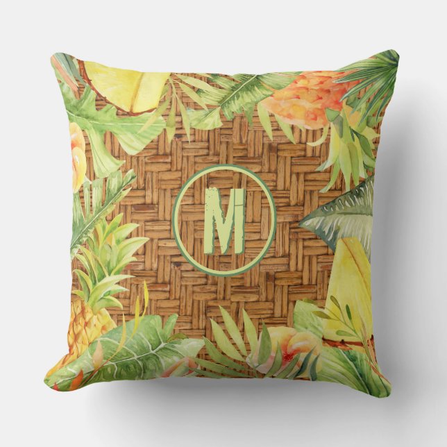 Monogram Tropical Watercolor Formentuch Kissen (Vorderseite)