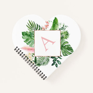 Monogram Tropische Palmen Grün Weiß Botanisch Notizblock