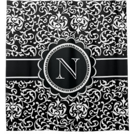 Monogram Tudor Garden Damask Elegantes Schwarz-wei Duschvorhang