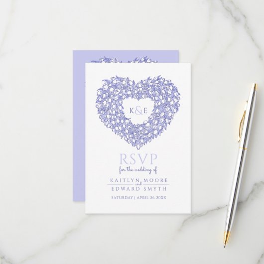 monogram tulip flower heart RSVP wedding Karte (Vorderseite/Rückseite Beispiel)