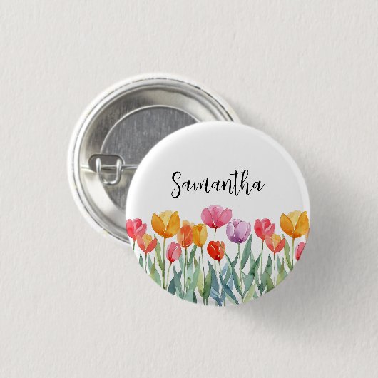 Monogram Tulips Frühlingsblumen farbenfroh und frö Button (Vorne & Hinten)