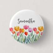 Monogram Tulips Frühlingsblumen farbenfroh und frö Button (Vorderseite)