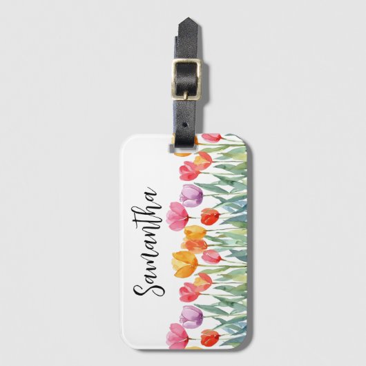 Monogram Tulips Frühlingsblumen farbenfroh und frö Gepäckanhänger (Vorderseite Vertikal)