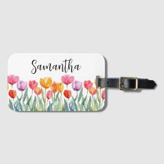 Monogram Tulips Frühlingsblumen farbenfroh und frö Gepäckanhänger (Vorderseite (Horizontal))