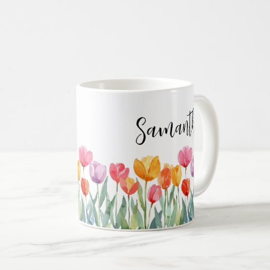 Monogram Tulips Frühlingsblumen farbenfroh und frö Kaffeetasse (VorderseiteRechts)