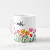 Monogram Tulips Frühlingsblumen farbenfroh und frö Kaffeetasse (Vorderseite Links)