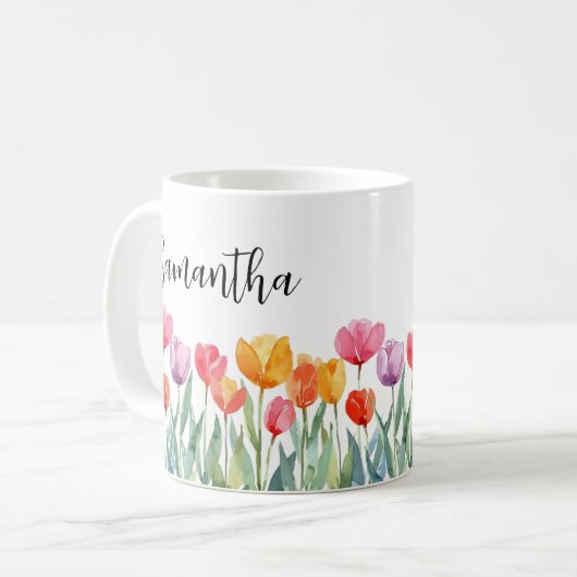 Monogram Tulips Frühlingsblumen farbenfroh und frö Kaffeetasse (Vorderseite Links)