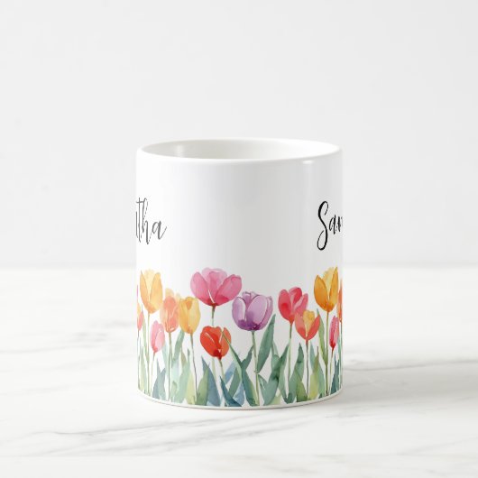 Monogram Tulips Frühlingsblumen farbenfroh und frö Kaffeetasse (Mittel)