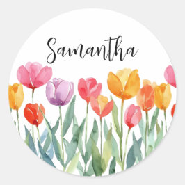 Monogram Tulips Frühlingsblumen farbenfroh und frö Runder Aufkleber
