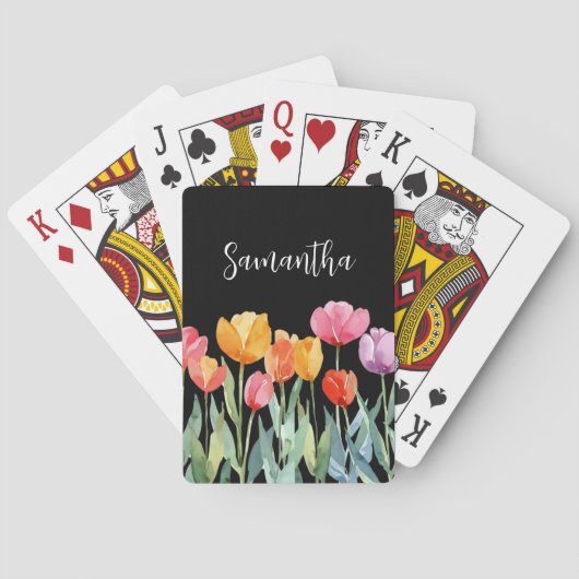 Monogram Tulips Frühlingsblumen farbenfroh und frö Spielkarten (Rückseite)
