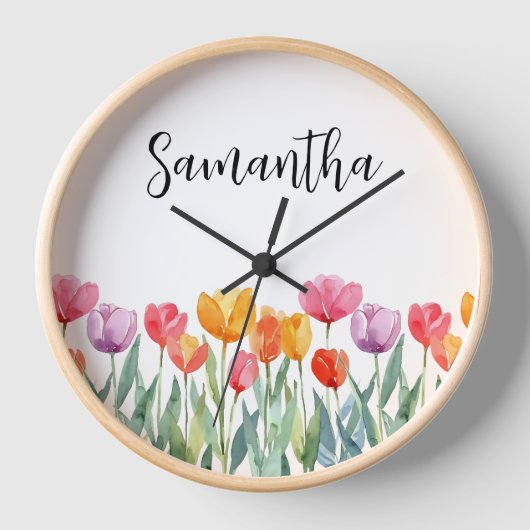 Monogram Tulips Frühlingsblumen farbenfroh und frö Uhr (Vorderseite)