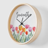 Monogram Tulips Frühlingsblumen farbenfroh und frö Uhr (Winkel)