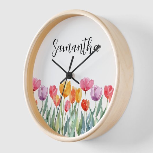 Monogram Tulips Frühlingsblumen farbenfroh und frö Uhr (Winkel)