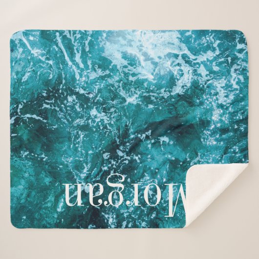 Monogram Türkis Beach Custom Sherpadecke (Vorderseite (Horizontal))