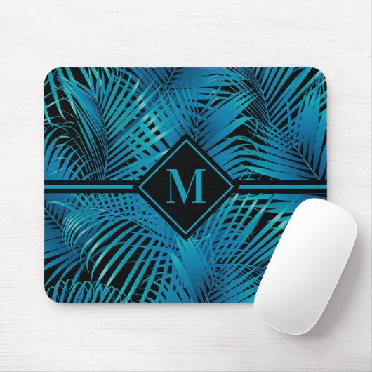 Monogram Türkis Black Palms Mousepad (Mit Mouse)