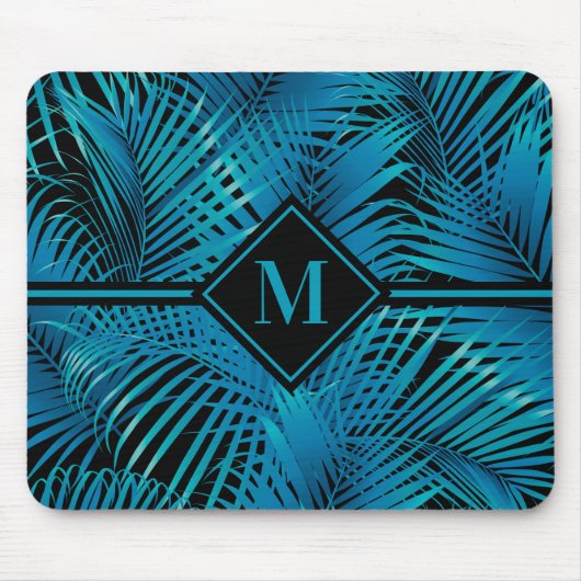 Monogram Türkis Black Palms Mousepad (Vorne)