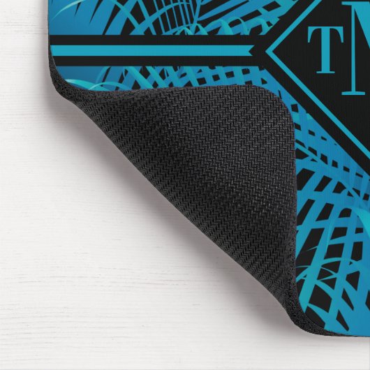 Monogram Türkis Black Palms Mousepad (Ecke)